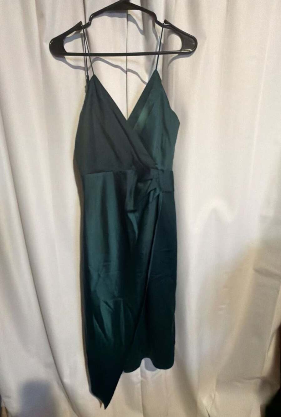 Lulus Satin Wrap Midi Dress Size XS Emerald Green Surplice